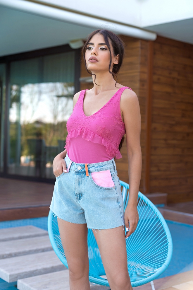 Къс розов топ Pink Lace