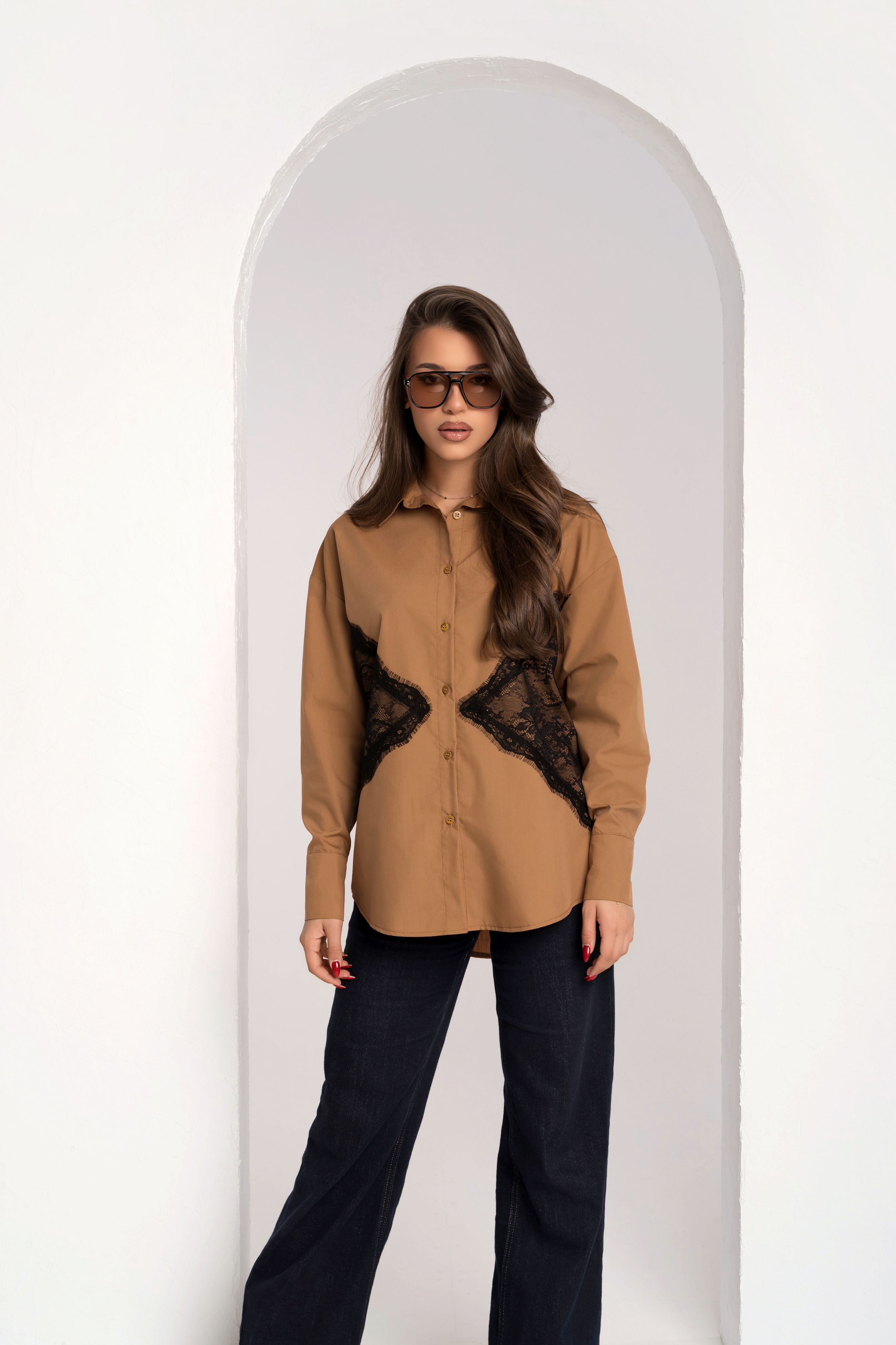 Дамска бежова риза PIZZO BEIGE