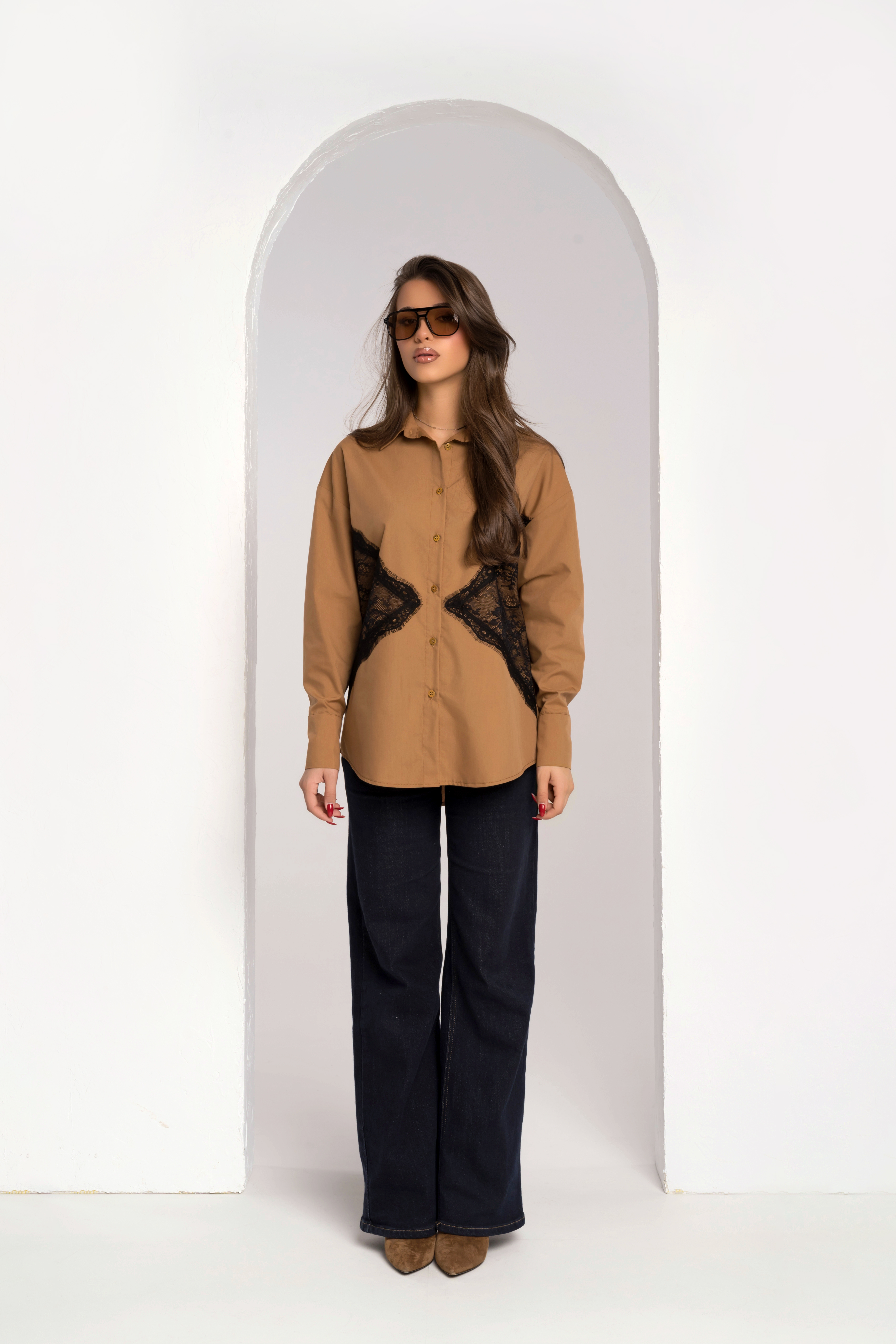 Дамска бежова риза PIZZO BEIGE