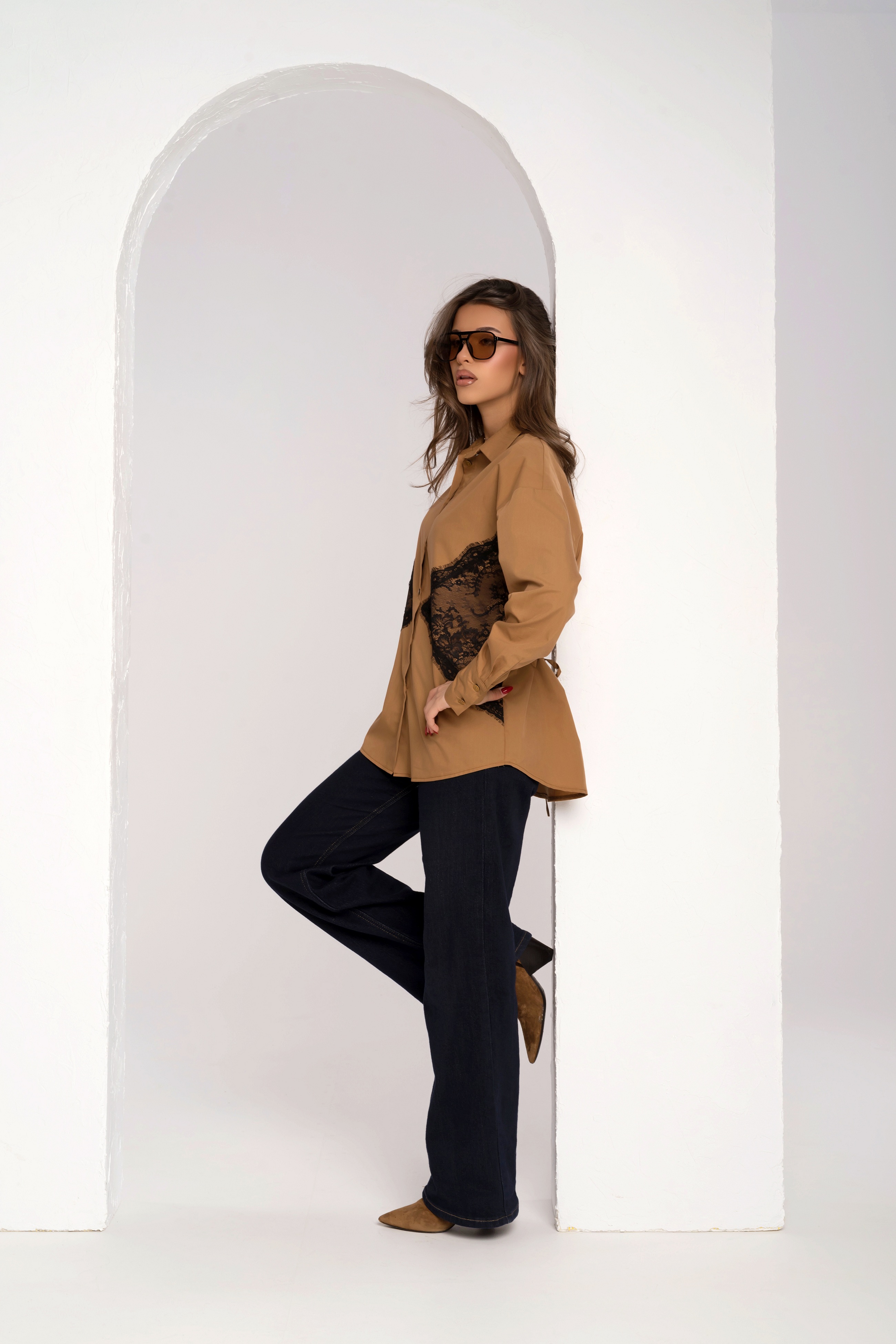 Дамска бежова риза PIZZO BEIGE